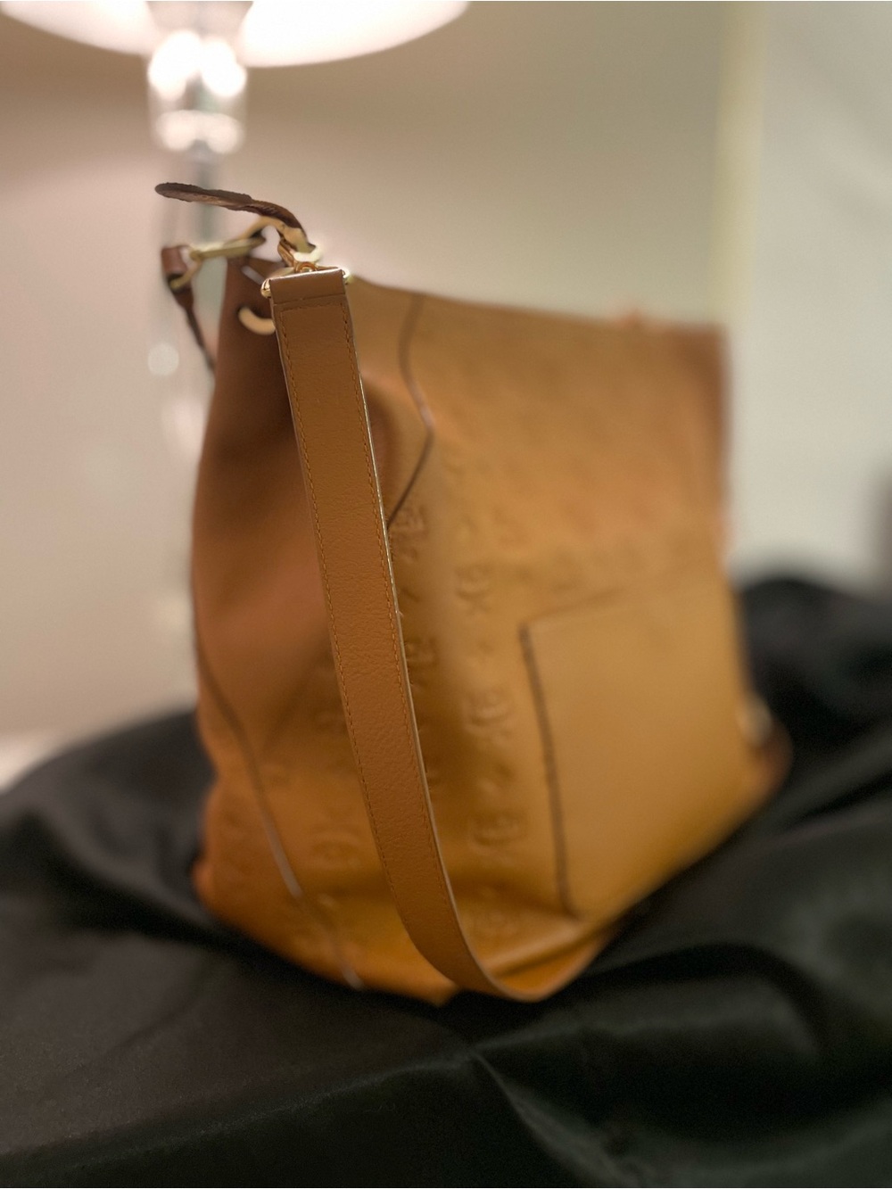 MCM Cognac Embossed Leather Shoulder Bag - Picture 2 of 11